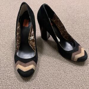 Missoni for Target Shoes Womens 7.5 Black Chevron Suede Block Mod Pumps Retro